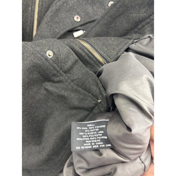 London Fog Jacket Mens Large Charcoal Wool Blend Zip Snap Stand Collar Pockets - Picture 8 of 10